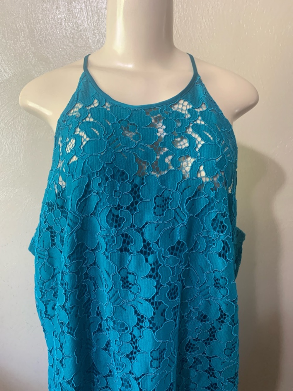 Free People Hutch size 2X Teal Floral Lace Halter Back Dress Lined, NWT - Picture 4 of 10